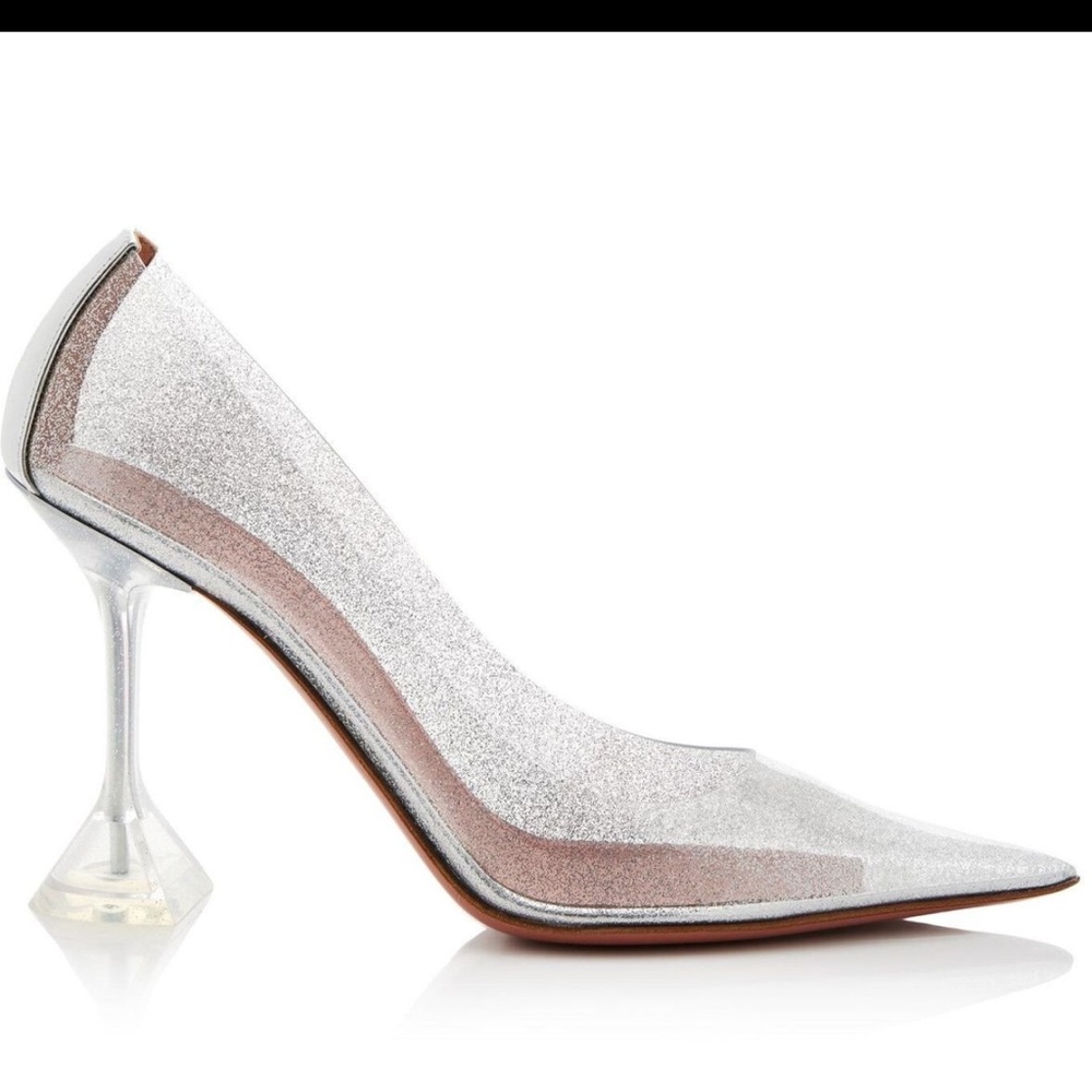 Amina Muaddi Silver Glitter Heels